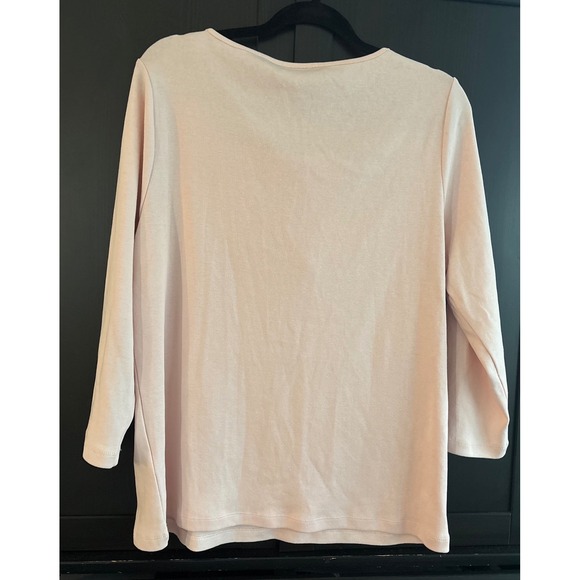 Rafaella‎ XL Pink Embellished Neck 3/4 Sleeve 100% Soft Cotton Pull Over Top - Picture 3 of 6